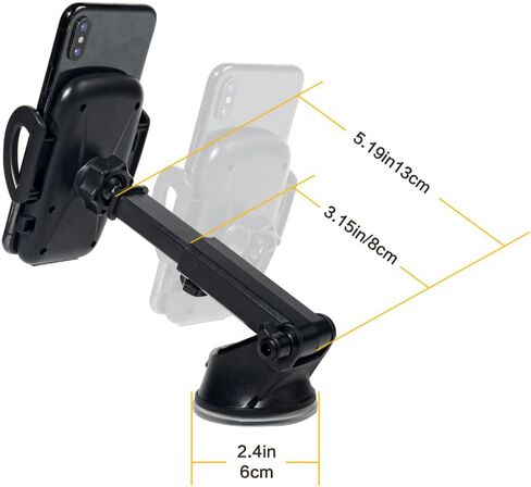 حامل هاتف السيارة من بانسيكو، حامل عالمي للهاتف الخلوي للوحة قيادة السيارة، الزجاج الأمامي التلقائي، فتحة تهوية مكيف الهواء في السيارة، مع ذراع طويل قابل للتعديل وكوب شفط قوي in Kuwait