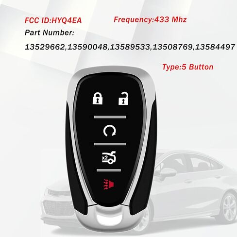 Replacement for Proximity Smart Keyless Entry Remote Control Car Key Fob Fits for Chevy Cruze 2016-2019 / Chevy Malibu , Camaro 2016-2021 FCCID: HYQ4EA ID46 Chip (433MHz) 1 Pack in Kuwait