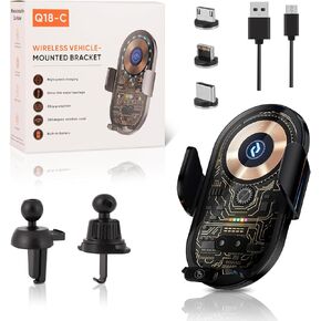 Wireless Car Charger Car Phone Holder Mount Wireless Charging Transparent Compatible Charging Air Vent Mount Phone Holder fit for All Android Smartphone(Black)