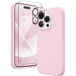 GONEZ for iPhone 15 Pro Case Compatible with Magsafe, [2X Screen Protector + 2X Camera Lens Protector], Soft Silicone Shockproof Anti-Scratch Full Body Protective Phone Case 6.1" 2023, Stone