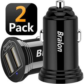 شاحن سيارة USB، Bralon 2-Pack 24W/4.8A Mini 2 USB سريع محول شاحن السيارة متوافق مع الهاتف 12 Pro (Max) 12 Mini 11 11 Pro (Max) Xs Max X 8 7، G.alaxy N.ote S10 S9 S8 S7، الوسادة والمزيد in Kuwait
