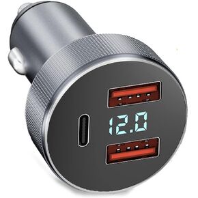 شاحن سيارة USB C 72 واط، 3 منافذ 12 فولت شاحن USB مزدوج QC3.0 و36 واط PD معدني صغير سريع محول شاحن سيارة مع الفولتميتر LED للمركبات 12 فولت ~ 24 فولت (فضي) in Kuwait