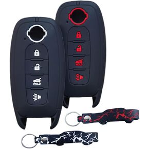 2Pcs Silicone Remote Smart Key Fob Compatible with 2024 2023 Nissan Rogue Pathfinder Key Fob Cover 4 Button (Black/Black with Red)