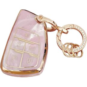 WENHENI for Chevy Key Fob Cover Key Fob Shell with Keychain Fit for Chevy Chevrolet Suburban Tahoe GM Buick Encore GMC Yukon Smart Key (6-Button Pink)