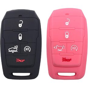 غطاء حماية لمفتاح السيارة من السيليكون مناسب لملحقات 2021 2020 2019 Ram 1500 5 أزرار للدخول بدون مفتاح وجهاز التحكم عن بعد لمفتاح السيارة وحامل سترة الجلد (أسود 2 حزمة) in Kuwait