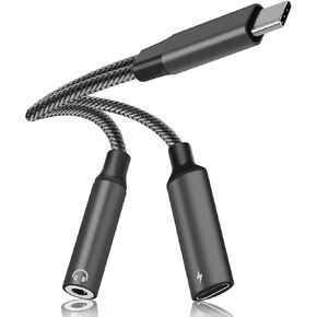 محول صوت USB C إلى 3.5 ملم مع شاحن، محول سماعة رأس USB 2 في 1 مع دونجل شحن PD 60 وات متوافق مع Galaxy S23 Ultra/S23/S22/S22+/S21/S20FE/A53/Note 10+، Google Pixel 7/6Pro/ 5/4XL/3 in Kuwait