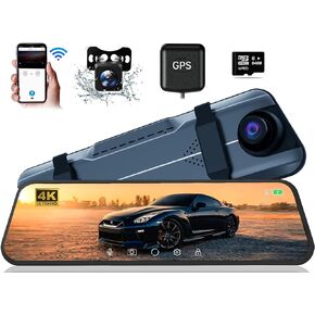 ROADVOX 4K Mirror Dash Cam, 9.66'' Smart Rear View Mirror Camera,2160p 30fps Dual Dash Cam Front and Rear with Stunning Night Clarity,Reversing Assistance,Voice Control,Sandiisk 64GB SD Card & GPS in Saudi Arabia