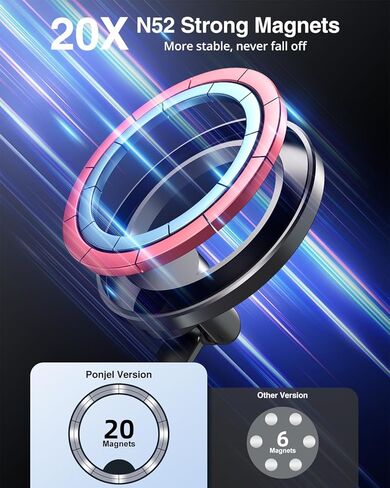 PonJel Fits MagSafe Car Mount, 20 Strong Magnets - Magnetic Car Phone Holder, Hands Free Folding Car Holder Mount for iPhone 14 13 12 Pro Max Plus All Phones Magsafe Case in Kuwait