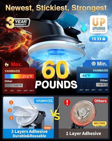 VANMASS【60+LBS Strongest Suction & Military-Grade 2023 Ultimate Car Cell Phone Holder Mount【Patent & Safety Certs】 Truck Stand for Dash Windshield Vent for iPhone 15 Pro Max 14 Samsung, Bronze in Kuwait