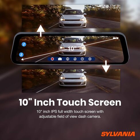 SYLVANIA - Roadsight Mirror Dash Camera and Backup Camera - 340 Degree View - HD 1080p, Elastic Mount, 32GB Memory Card, G-Sensor, 9.66" LED IPS Touch Screen, Truck, Car, Taxi in Saudi Arabia