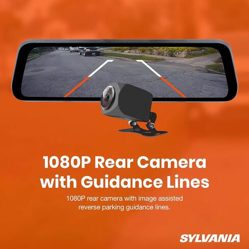 SYLVANIA - Roadsight Mirror Dash Camera and Backup Camera - 340 Degree View - HD 1080p, Elastic Mount, 32GB Memory Card, G-Sensor, 9.66" LED IPS Touch Screen, Truck, Car, Taxi in Saudi Arabia