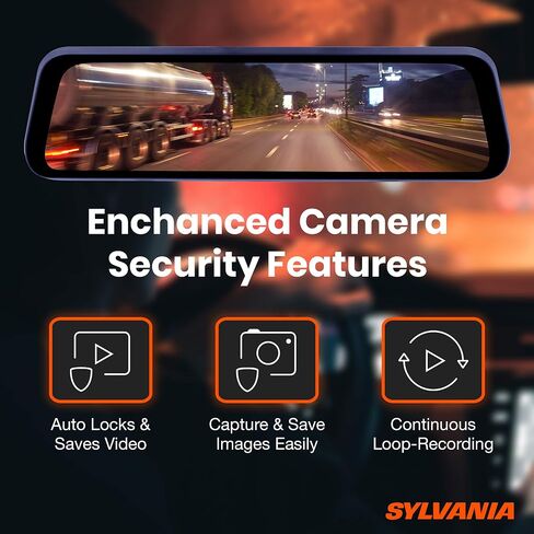 SYLVANIA - Roadsight Mirror Dash Camera and Backup Camera - 340 Degree View - HD 1080p, Elastic Mount, 32GB Memory Card, G-Sensor, 9.66" LED IPS Touch Screen, Truck, Car, Taxi in Saudi Arabia
