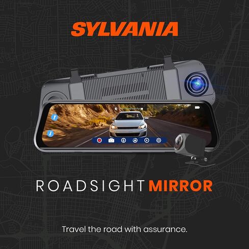 SYLVANIA - Roadsight Mirror Dash Camera and Backup Camera - 340 Degree View - HD 1080p, Elastic Mount, 32GB Memory Card, G-Sensor, 9.66" LED IPS Touch Screen, Truck, Car, Taxi in Saudi Arabia