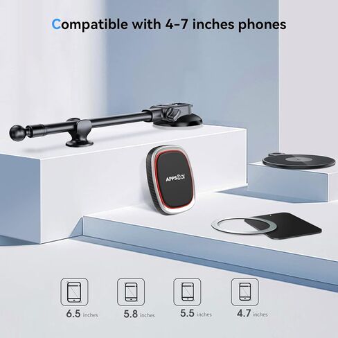 حامل هاتف السيارة المغناطيسي 7 بوصة، لوحة القيادة على الزجاج الأمامي للسيارة، حامل الهاتف على شكل عنق الإوزة مع مغناطيس N52 متعددة، مصممة لسلسلة آيفون 12، متوافق مع معظم الهواتف الذكية. in Kuwait