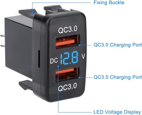 طقم شاحن USB مزدوج 12 فولت بمنفذ USB QC3.0، يتميز بمقياس فولتميتر مدمج للمراقبة في الوقت الحقيقي، متوافق مع Toyota FJ Cruiser، Tacoma، Highlander، والمزيد in Saudi Arabia