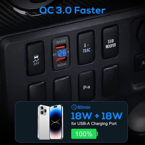 طقم شاحن USB مزدوج 12 فولت بمنفذ USB QC3.0، يتميز بمقياس فولتميتر مدمج للمراقبة في الوقت الحقيقي، متوافق مع Toyota FJ Cruiser، Tacoma، Highlander، والمزيد in Saudi Arabia