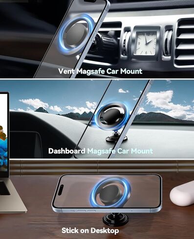 Mungudes يناسب حامل السيارة MagSafe، 【أقوى مغناطيس، حامل هاتف مغناطيسي للسيارة، لوحة القيادة فائقة الثبات وفتحة تهوية هوائية لتثبيت هاتف السيارة مناسب لهاتف iPhone 15 14 13 12 Pro Max Plus Mini MagSafe in Kuwait