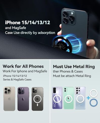 Mungudes يناسب حامل السيارة MagSafe، 【أقوى مغناطيس، حامل هاتف مغناطيسي للسيارة، لوحة القيادة فائقة الثبات وفتحة تهوية هوائية لتثبيت هاتف السيارة مناسب لهاتف iPhone 15 14 13 12 Pro Max Plus Mini MagSafe in Kuwait