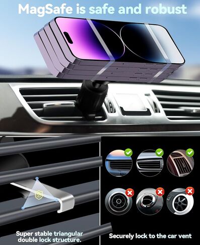 Mungudes يناسب حامل السيارة MagSafe، 【أقوى مغناطيس، حامل هاتف مغناطيسي للسيارة، لوحة القيادة فائقة الثبات وفتحة تهوية هوائية لتثبيت هاتف السيارة مناسب لهاتف iPhone 15 14 13 12 Pro Max Plus Mini MagSafe in Kuwait