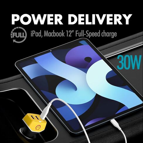 Shell USB Car Charger 3 Port 54W Type C Car Charger Adapter,30W PD USB C+ Dual QC USB A for iPhone 12/Pro/Max/Mini/iPad Pro/Air/Mini,MacBook Air,Google Pixel, Tablets,GPS in Kuwait