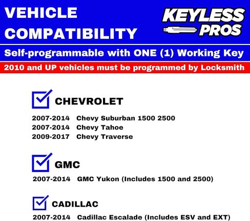 4-Button Keyless Entry Remote Key Fob Replacement with Ignition Key, fits Chevy Silverado Traverse Avalanche, GMC Acadia Sierra, Cadillac Escalade, Suzuki XL-7, OUC60270, OUC60221 in Kuwait