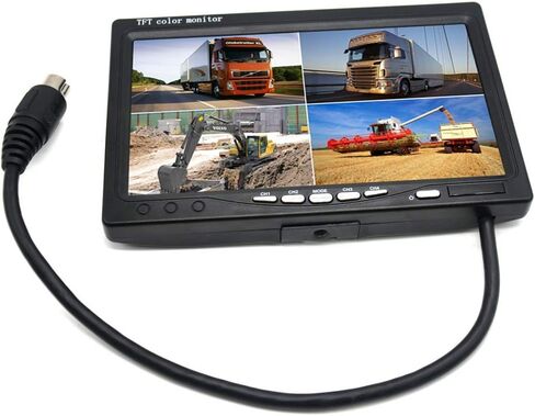 شاشة بادارسي رباعية الانقسام للخلف للسيارة TFT LCD مقاس 17.78 سم، جهاز تحكم عن بعد، 4 قنوات مدخلات فيديو RCA (موصل مضاد للصدمات 4 قطع) - 12 فولت - 24 فولت 800 × 480 درجة عالية الدقة مع واقي الشمس in Saudi Arabia