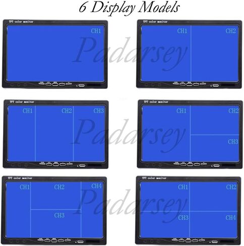 شاشة بادارسي رباعية الانقسام للخلف للسيارة TFT LCD مقاس 17.78 سم، جهاز تحكم عن بعد، 4 قنوات مدخلات فيديو RCA (موصل مضاد للصدمات 4 قطع) - 12 فولت - 24 فولت 800 × 480 درجة عالية الدقة مع واقي الشمس in Saudi Arabia