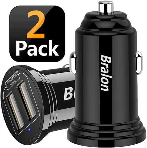 شاحن سيارة USB، Bralon 2-Pack 24W/4.8A Mini 2 USB سريع محول شاحن السيارة متوافق مع الهاتف 12 Pro (Max) 12 Mini 11 11 Pro (Max) Xs Max X 8 7، G.alaxy N.ote S10 S9 S8 S7، الوسادة والمزيد in Kuwait