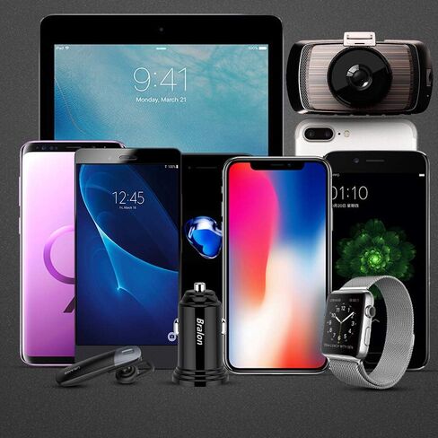 شاحن سيارة USB، Bralon 2-Pack 24W/4.8A Mini 2 USB سريع محول شاحن السيارة متوافق مع الهاتف 12 Pro (Max) 12 Mini 11 11 Pro (Max) Xs Max X 8 7، G.alaxy N.ote S10 S9 S8 S7، الوسادة والمزيد in Kuwait