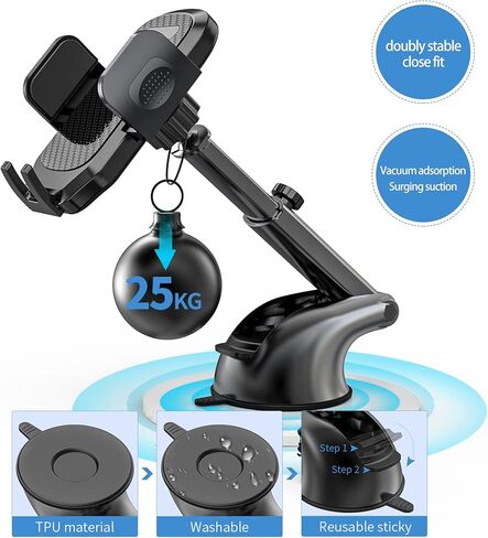 Turcee Car Phone Holder Mount,Dashboard/Windshield/Air Vent Cell Phone Holder,Anti-Shake Handsfree 360°Rotatable and Retractable Carbon Fiber Car Phone Holder,Suitable for All Smart Phones in Kuwait