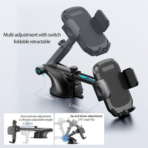 Turcee Car Phone Holder Mount,Dashboard/Windshield/Air Vent Cell Phone Holder,Anti-Shake Handsfree 360°Rotatable and Retractable Carbon Fiber Car Phone Holder,Suitable for All Smart Phones in Kuwait