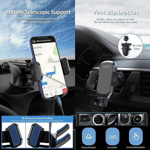 Turcee Car Phone Holder Mount,Dashboard/Windshield/Air Vent Cell Phone Holder,Anti-Shake Handsfree 360°Rotatable and Retractable Carbon Fiber Car Phone Holder,Suitable for All Smart Phones in Kuwait