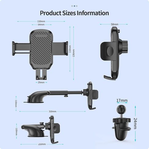 Turcee Car Phone Holder Mount,Dashboard/Windshield/Air Vent Cell Phone Holder,Anti-Shake Handsfree 360°Rotatable and Retractable Carbon Fiber Car Phone Holder,Suitable for All Smart Phones in Kuwait