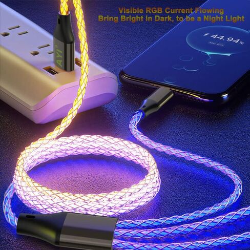 كابل شاحن AYI RGB USB من النوع C إلى USB A 2.0 Android شحن سريع وسرعة بيانات عالية وتدفق تيار ملون مرئي متوافق مع جميع أجهزة النوع C-RGB 39 بوصة in Kuwait