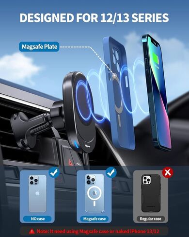 شاحن سيارة لاسلكي مغناطيسي كوباو ماج سيف حامل خطاف متوافق مع ايفون 14/14 برو/14 برو ماكس/13/13 برو/13 برو ماكس/12/12 برو/برو ماكس in Kuwait