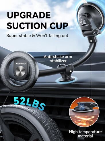 TOPGO Compatible with MagSafe Car Mount Magnetic Phone Mount Suction Cup Phone Holder for Dashboard for Tesla Strong Magnet Fit for iPhone 14 Smartphones in Kuwait