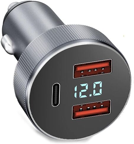 شاحن سيارة USB C 72 واط، 3 منافذ 12 فولت شاحن USB مزدوج QC3.0 و36 واط PD معدني صغير سريع محول شاحن سيارة مع الفولتميتر LED للمركبات 12 فولت ~ 24 فولت (فضي) in Kuwait