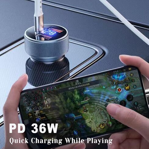 شاحن سيارة USB C 72 واط، 3 منافذ 12 فولت شاحن USB مزدوج QC3.0 و36 واط PD معدني صغير سريع محول شاحن سيارة مع الفولتميتر LED للمركبات 12 فولت ~ 24 فولت (فضي) in Kuwait