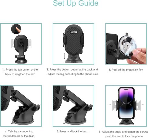 Arteck Car Mount، حامل عالمي للهاتف المحمول في السيارة يدور 360 درجة للزجاج الأمامي التلقائي ولوحة القيادة، للهواتف المحمولة Apple iPhone 15، 15 Pro، 14، 14 Pro، 13، 12، 11، SE، هاتف Android الخلوي، GPS in Kuwait