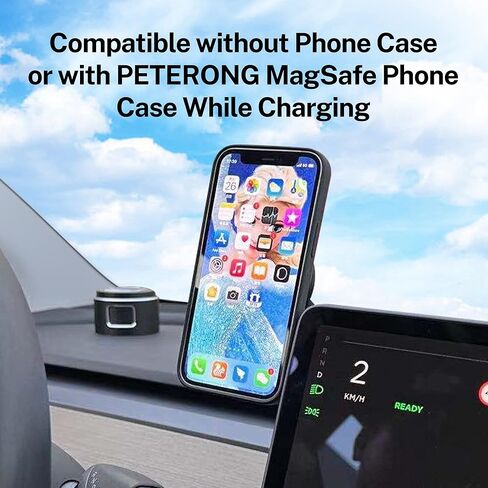 حامل شاحن سيارة لاسلكي مغناطيسي قابل للطي من ميهيدي، حامل جوال مغناطيسي سريع الشحن بقدرة 15 واط لسيارة تيسلا موديل 3/X/Y/S، متوافق مع حافظة ماج سيف وايفون 12/13/14 برو ماكس ميني، دوران 360 درجة in Kuwait