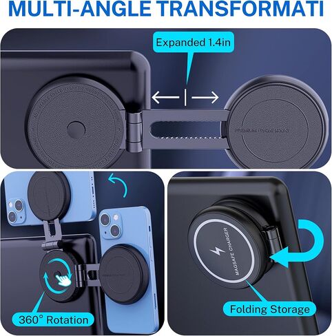 حامل شاحن سيارة لاسلكي مغناطيسي قابل للطي من ميهيدي، حامل جوال مغناطيسي سريع الشحن بقدرة 15 واط لسيارة تيسلا موديل 3/X/Y/S، متوافق مع حافظة ماج سيف وايفون 12/13/14 برو ماكس ميني، دوران 360 درجة in Kuwait