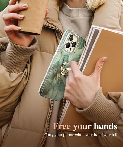 حامل حلقة للهاتف الخلوي الرخامي من GVIEWIN، مقبض معدني لتركيب السيارة المغناطيسي متوافق مع iPhone 15 Pro Max/15 Plus/14/13/12 Series & Galaxy S22/S23 Ultra والهواتف الأخرى (حلم الصحراء/أخضر) in Kuwait
