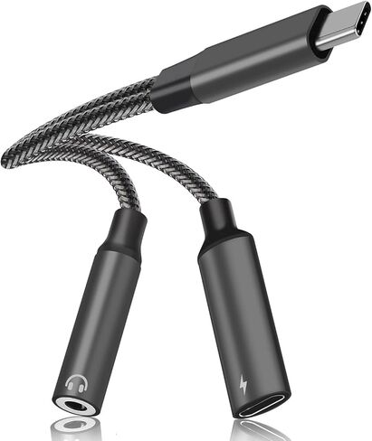 محول صوت USB C إلى 3.5 ملم مع شاحن، محول سماعة رأس USB 2 في 1 مع دونجل شحن PD 60 وات متوافق مع Galaxy S23 Ultra/S23/S22/S22+/S21/S20FE/A53/Note 10+، Google Pixel 7/6Pro/ 5/4XL/3 in Saudi Arabia