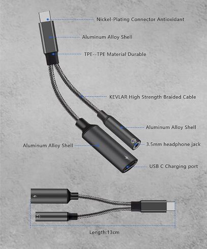 محول صوت USB C إلى 3.5 ملم مع شاحن، محول سماعة رأس USB 2 في 1 مع دونجل شحن PD 60 وات متوافق مع Galaxy S23 Ultra/S23/S22/S22+/S21/S20FE/A53/Note 10+، Google Pixel 7/6Pro/ 5/4XL/3 in Saudi Arabia