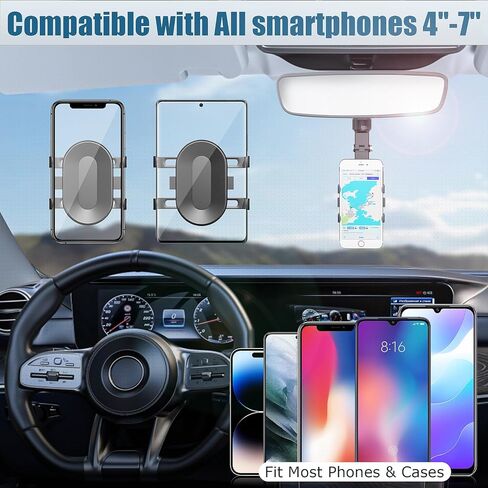 Rear View Mirror Phone Holder, 2023 Rotatable and Retractable Car Phone Holder, Universal Car Phone Holder Mount, Cell Phone Holder Car Fit for iPhone 11 12 13 14 Pro Max Samsung All Phone SXhyfMPH1.1 in Kuwait