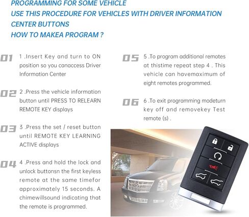 6 أزرار مفتاح التحكم عن بعد بدون مفتاح متوافق مع 2007-2014 Cadillac Escalade ESV EXT قطعة غيار FCC ID: OUC600066 in Kuwait