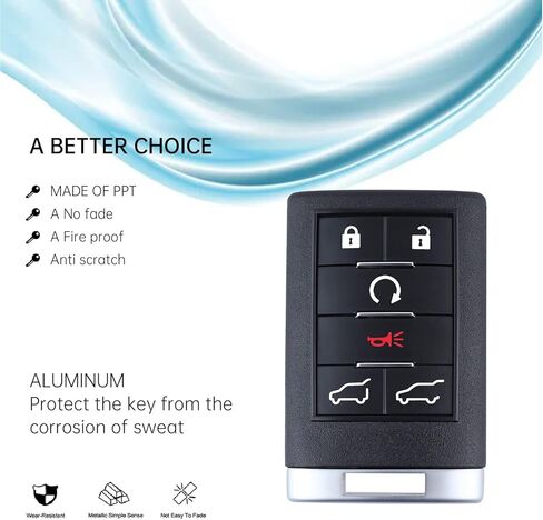 6 أزرار مفتاح التحكم عن بعد بدون مفتاح متوافق مع 2007-2014 Cadillac Escalade ESV EXT قطعة غيار FCC ID: OUC600066 in Kuwait