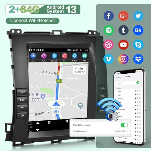 [2G+64G] Android 13 Car Radio for Lexus GX470 Toyota Prado 2002-2009, 9.7 inch Vertical Touch Screen Stereo, Apple Carplay/Android Auto/Hi-Fi Audio/1080P/SWC +AHD Backup Camera+MIC in Saudi Arabia