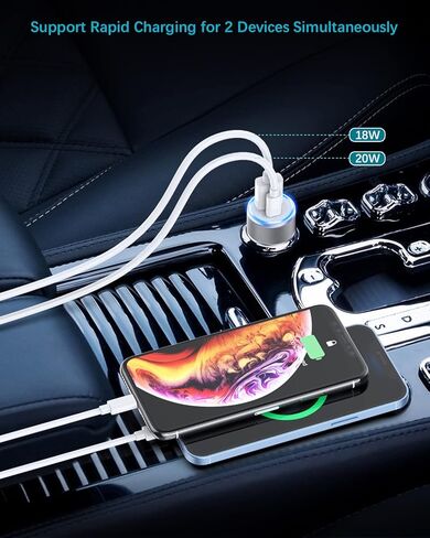 iPhone Car Charger[Apple MFi Certified], YEONPHOM Fast Car Charger for iPhone 14 13 12 Pro Max/Mini/11/XR/XS MAX/X,PD 20W&QC3.0 Dual Port USB C Car Phone Charger Adapter with Type C to Lightning Cable in Kuwait