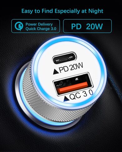 iPhone Car Charger[Apple MFi Certified], YEONPHOM Fast Car Charger for iPhone 14 13 12 Pro Max/Mini/11/XR/XS MAX/X,PD 20W&QC3.0 Dual Port USB C Car Phone Charger Adapter with Type C to Lightning Cable in Kuwait